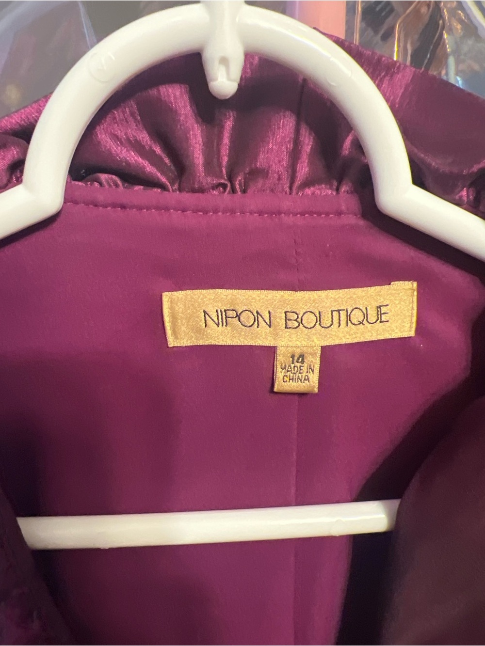 Nipon Boutique Satin Ruffle Jacket Blazer Berry Formal Evening Wedding Size 14 - Picture 2 of 2